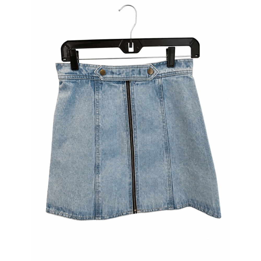 Understated Leather Women Denim Mini Skirt S Blue EUC Exposed Zipper High Waist